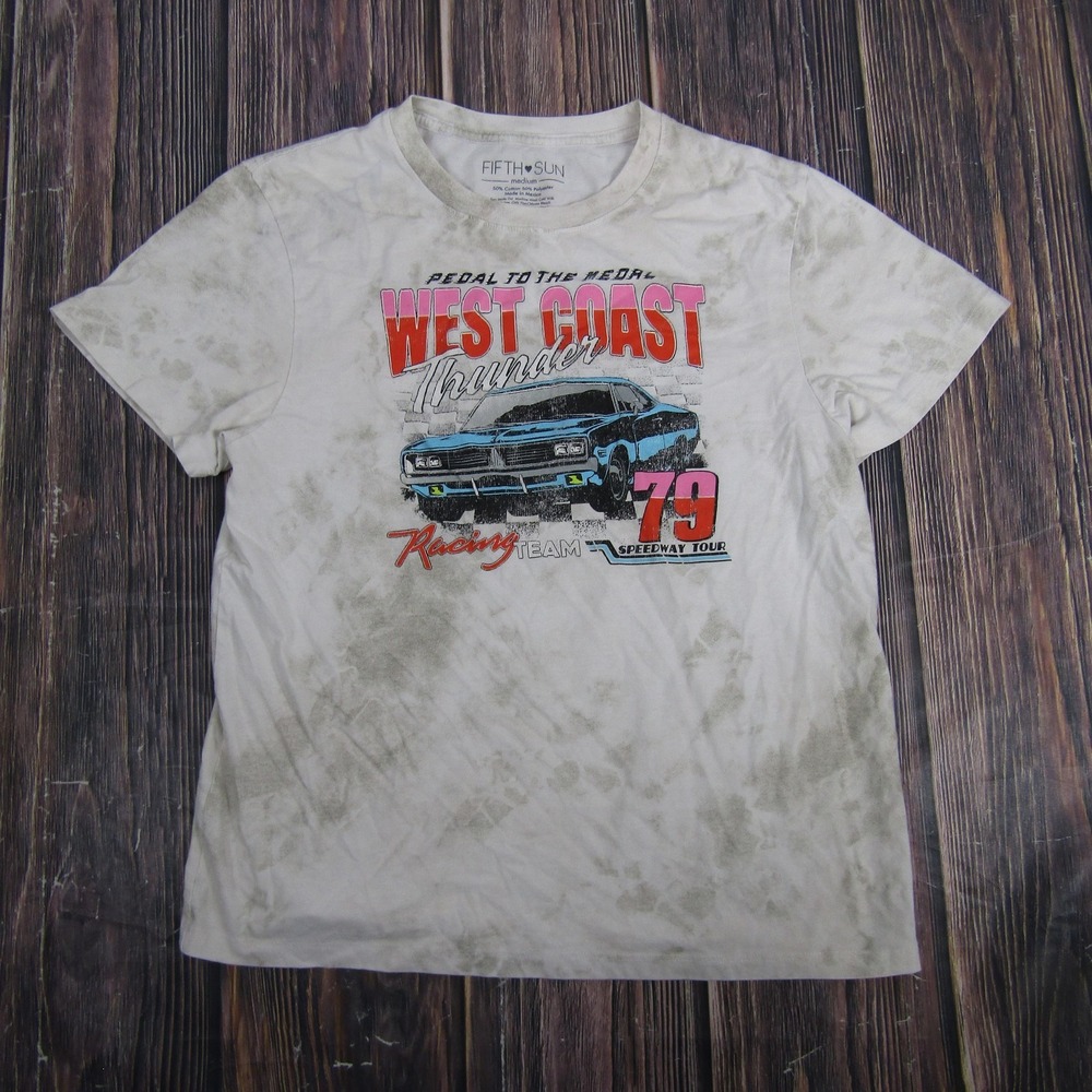 West Coast Thunder Shirt Mens‎ Medium White Racing Tie Dye Car Graphic Fifth Sun